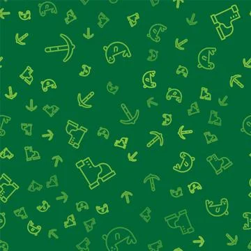 Set line Pickaxe, Winter warm boot and Fur seal animal on seamless pattern Illustrazione stock