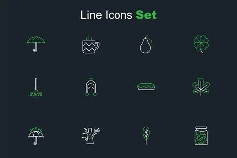 Set line Pickled cucumbers in a jar, Leaf, Bare tree, Umbrella and rain dro.. Stockillustratie