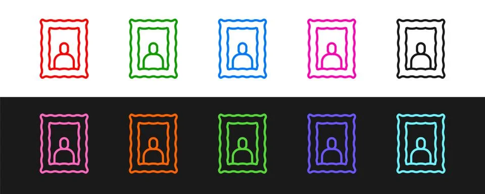 Set line Picture frame on table icon isolated on black and white background Stock-Illustration