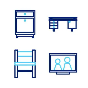 Set line Picture frame on table, Chair, Office desk and Furniture nightstand Illustrazione stock