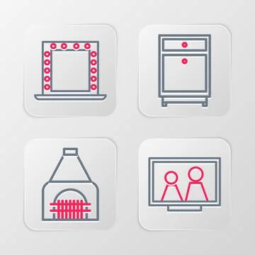 Set line Picture frame on table, Interior fireplace, Furniture nightstand and Illustrazione stock