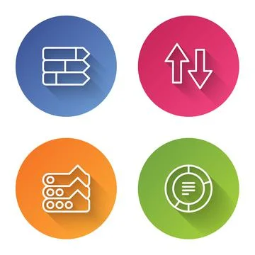 Set line Pie chart infographic, Arrow, Graph, chart, diagram and . Color circle Stock Illustration