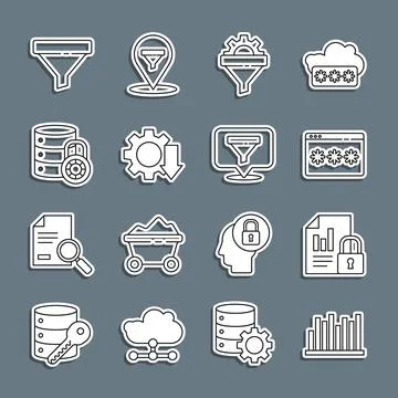 Set line Pie chart infographic, Document and lock, Password protection, Sales Illustrazione stock