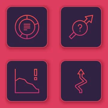 Set line Pie chart infographic, Financial growth decrease, Arrow and . Blue Stock Illustration