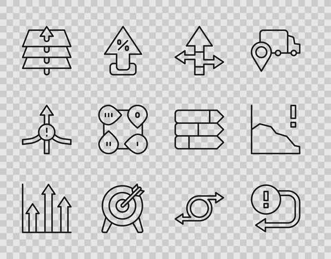 Set line Pie chart infographic, Arrow, Target, Layers, Infographic element, and Stock Illustration
