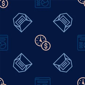 Set line Pie chart infographic, Envelope and Time is money on seamless pattern Illustrazione stock
