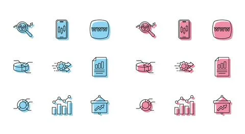Set line Pie chart infographic, Financial growth, Search data analysis, Board イラスト素材