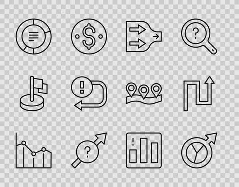 Set line Pie chart infographic, Financial growth, Arrow, and icon. Vector Stock Illustration