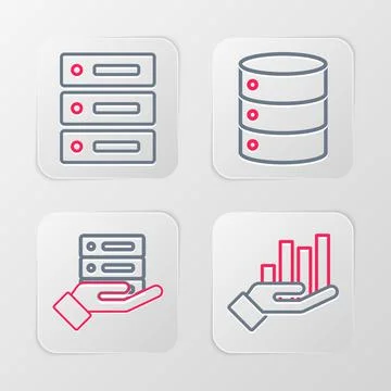 Set line Pie chart infographic, Server, Data, Web Hosting, and icon. Vector Stock Illustration