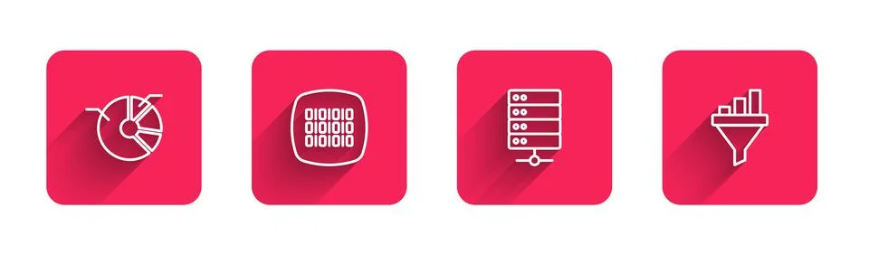 Set line Pie chart infographic, Binary code, Server and Sales funnel with with Illustrazione stock