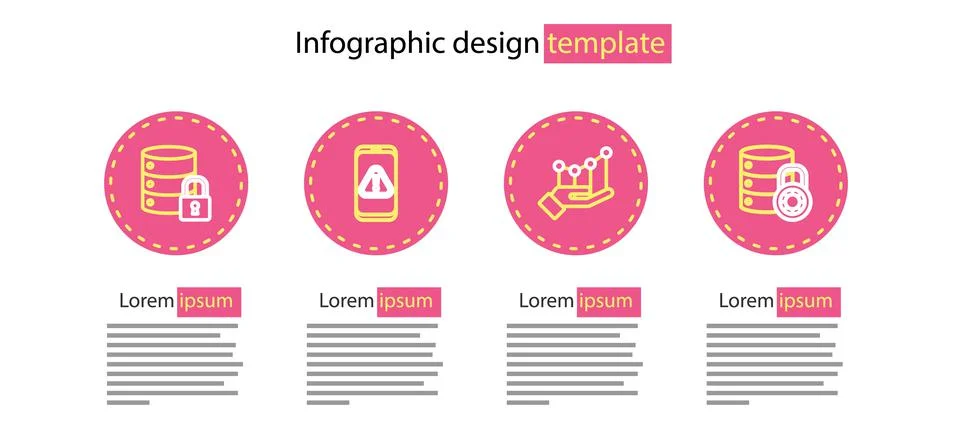 Set line Pie chart infographic, Server security with lock, Mobile exclamation Stock Illustration