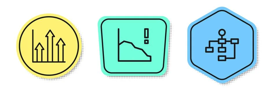 Set line Pie chart infographic, Financial growth decrease and Hierarchy Stock Illustration