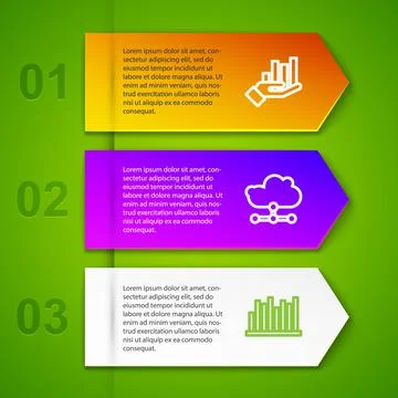 Set line Pie chart infographic, Network cloud connection,  and Cloud download 스톡 일러스트