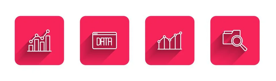Set line Pie chart infographic, Data analysis,  and Search with folder with l Stock Illustration