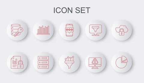 Set line Pie chart infographic, Document and lock, Mobile password, Monitor with Illustrazione stock