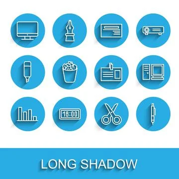 Set line Pie chart infographic, Digital alarm clock, Computer monitor screen Illustrazione stock