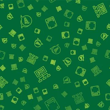 Set line Pie chart infographic, Data analysis and Server on seamless pattern Illustrazione stock