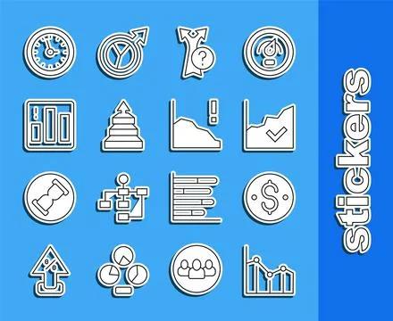 Set line Pie chart infographic, Dollar symbol, Financial growth increase, Arrow Stock Illustration