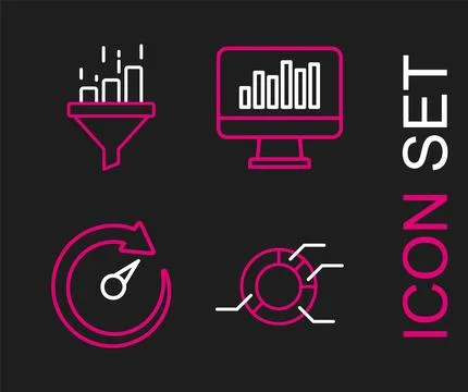 Set line Pie chart infographic, Digital speed meter, Monitor with and Sales Stock Illustration