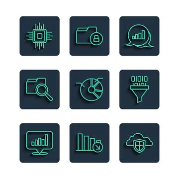 Set line Pie chart infographic, Financial growth decrease, Cloud and shield.. 스톡 일러스트