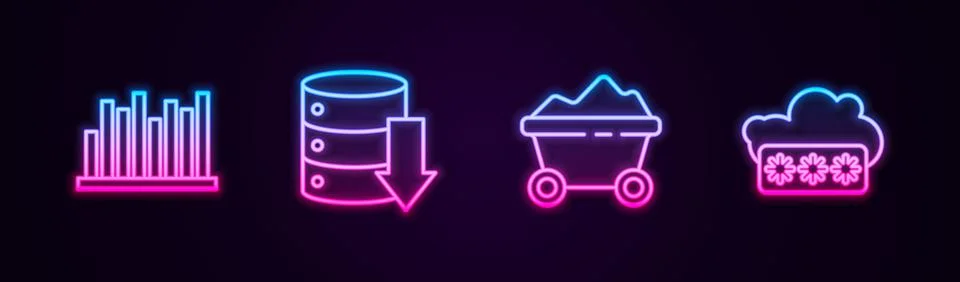 Set line Pie chart infographic, Server, Data, Web Hosting, Coal mine trolley  Illustrazione stock