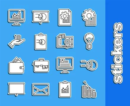 Set line Pie chart infographic and coin, Light bulb with concept of idea, D.. イラスト素材