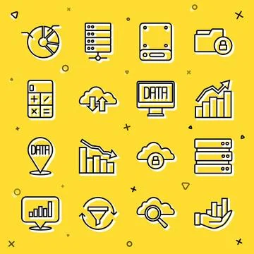 Set line Pie chart infographic, Server, Financial growth, Cloud download an.. イラスト素材