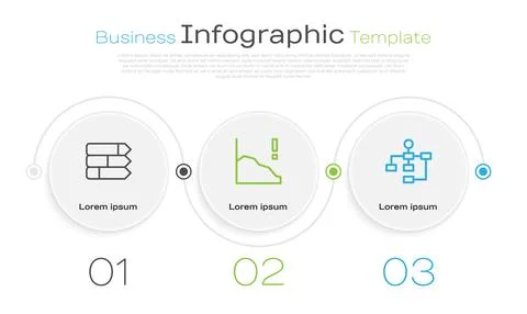 Set line Pie chart infographic, Financial growth decrease and Hierarchy org.. Stock Illustration