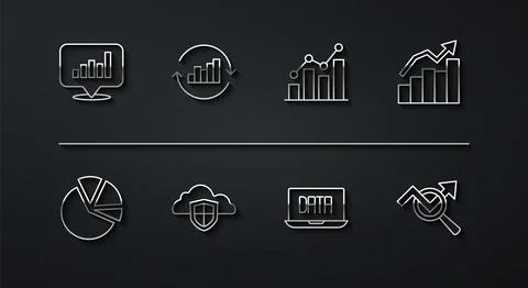 Set line Pie chart infographic, Financial growth, Data analysis, Cloud and .. Stock Illustration