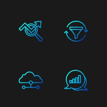 Set line Pie chart infographic, Network cloud connection, Search data analy.. Stock Illustration