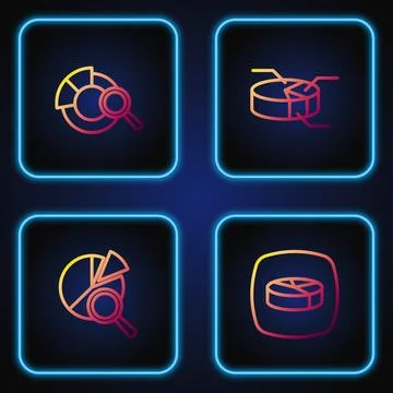 Set line Pie chart infographic, Search data analysis,  and . Gradient color.. Stock Illustration