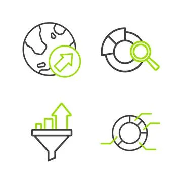 Set line Pie chart infographic, Sales funnel with, Search data analysis and.. Stock Illustration