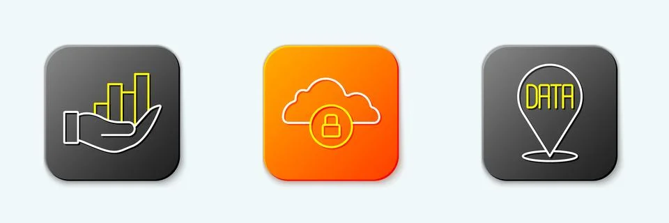 Set line Pie chart infographic, Cloud computing lock and Data analysis icon.. Stock Illustration