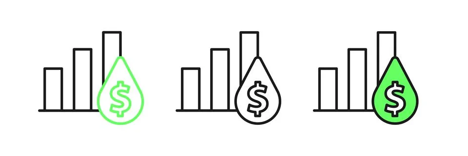 Set line Pie chart infographic and dollar symbol icon isolated on white bac.. Stock Illustration