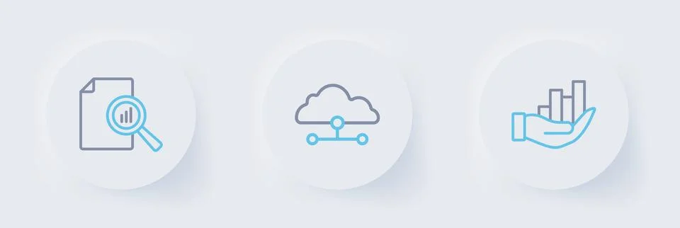 Set line Pie chart infographic, Network cloud connection and Document with .. Stock Illustration