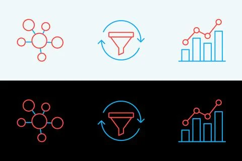 Set line Pie chart infographic, Mind map and Sales funnel with icon. Vector Stock Illustration