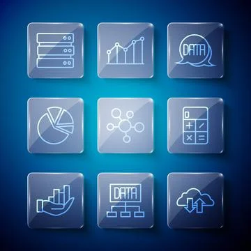 Set line Pie chart infographic, Data analysis, Cloud download and upload, M.. 스톡 일러스트