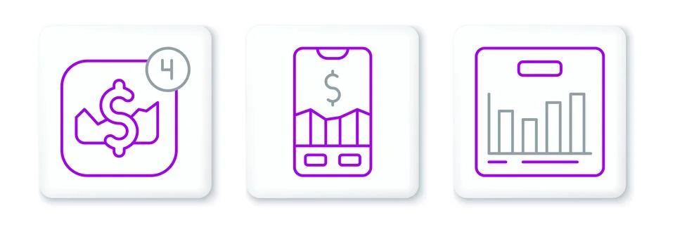 Set line Pie chart infographic, Mobile stock trading and  icon. Vector Stock Illustration