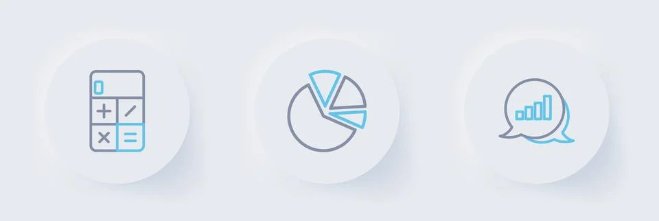 Set line Pie chart infographic,  and Calculator icon. Vector Stock Illustration