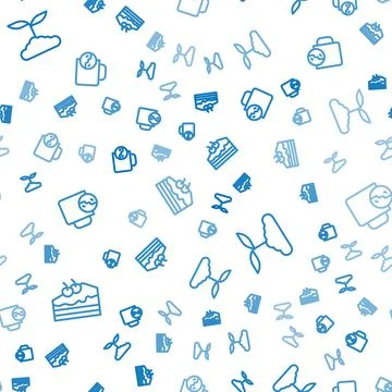 Set line Piece of cake, Tea leaf and time on seamless pattern. Vector 스톡 일러스트