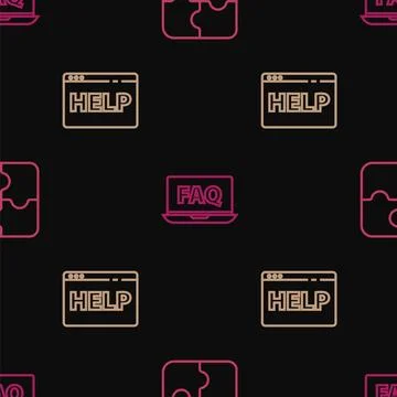 Set line Piece of puzzle, Browser help and Laptop and FAQ on seamless patte.. Ilustración de archivo