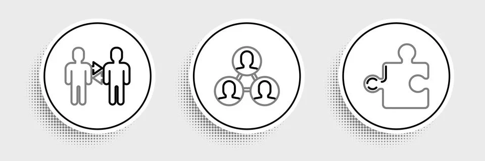 Set line Piece of puzzle, Project team base and icon. Vector イラスト素材