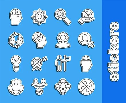 Set line Piece of puzzle, Project team base, User man in business suit Ilustração Stock