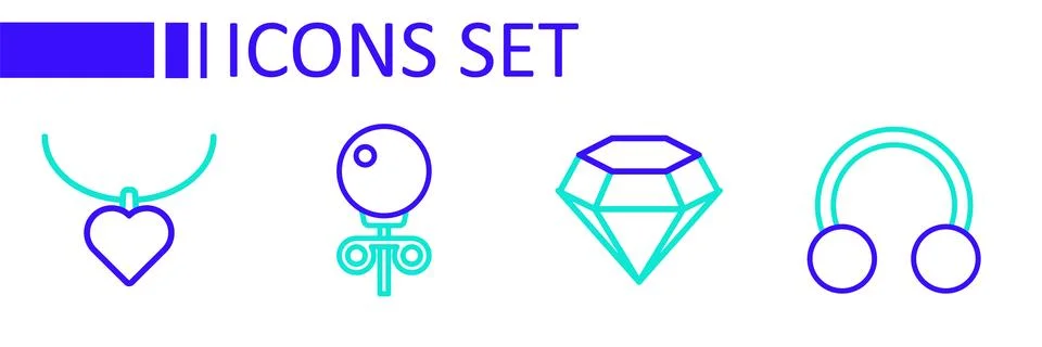 Set line Piercing, Diamond, Stud earrings and Necklace with heart shaped ic.. Stock Illustration