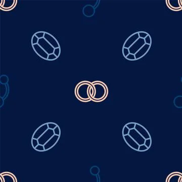Set line Piercing, Gem stone and Wedding rings on seamless pattern. Vector Stock Illustration