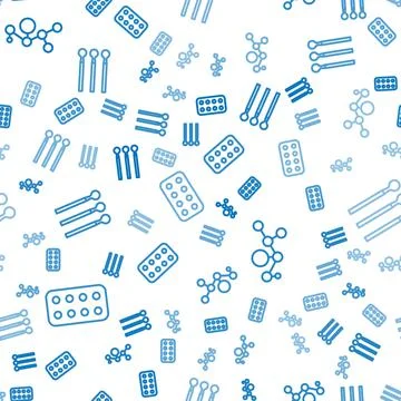 Set line Pills in blister pack, Cannabis molecule and Matches on seamless Stock Illustration