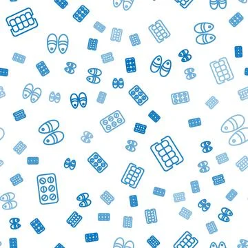 Set line Pills in blister pack, False jaw and Slippers on seamless pattern 스톡 일러스트