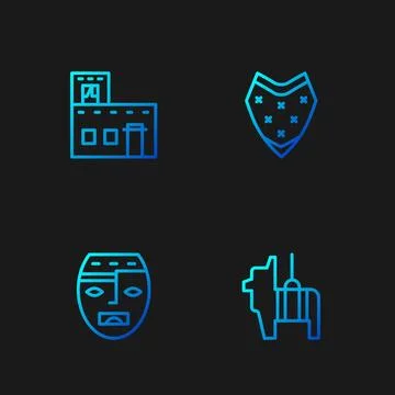 Set line Pinata, Aztec mask, Mexican house and Poncho. Gradient color icons.. Ilustración de archivo