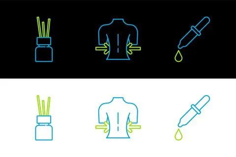 Set line Pipette, Aroma diffuser and Massage icon. Vector Stock Illustration