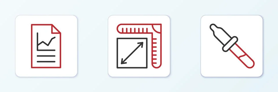 Set line Pipette, Document with graph chart and Paper size icon. Vector Stock Illustration